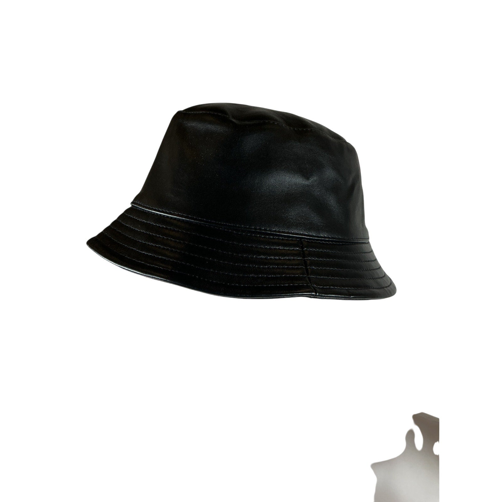 Isabel Marant 'Haley' Black Leather Bucket Hat Size 57