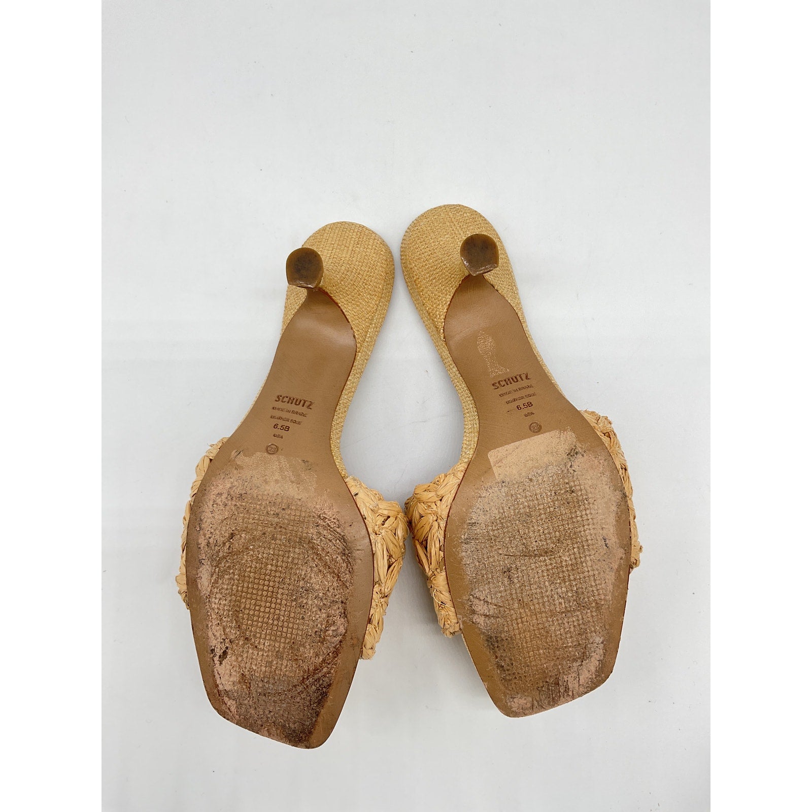 Schutz 'Dethalia' Tan Leather Straw Sandal Size 6.5