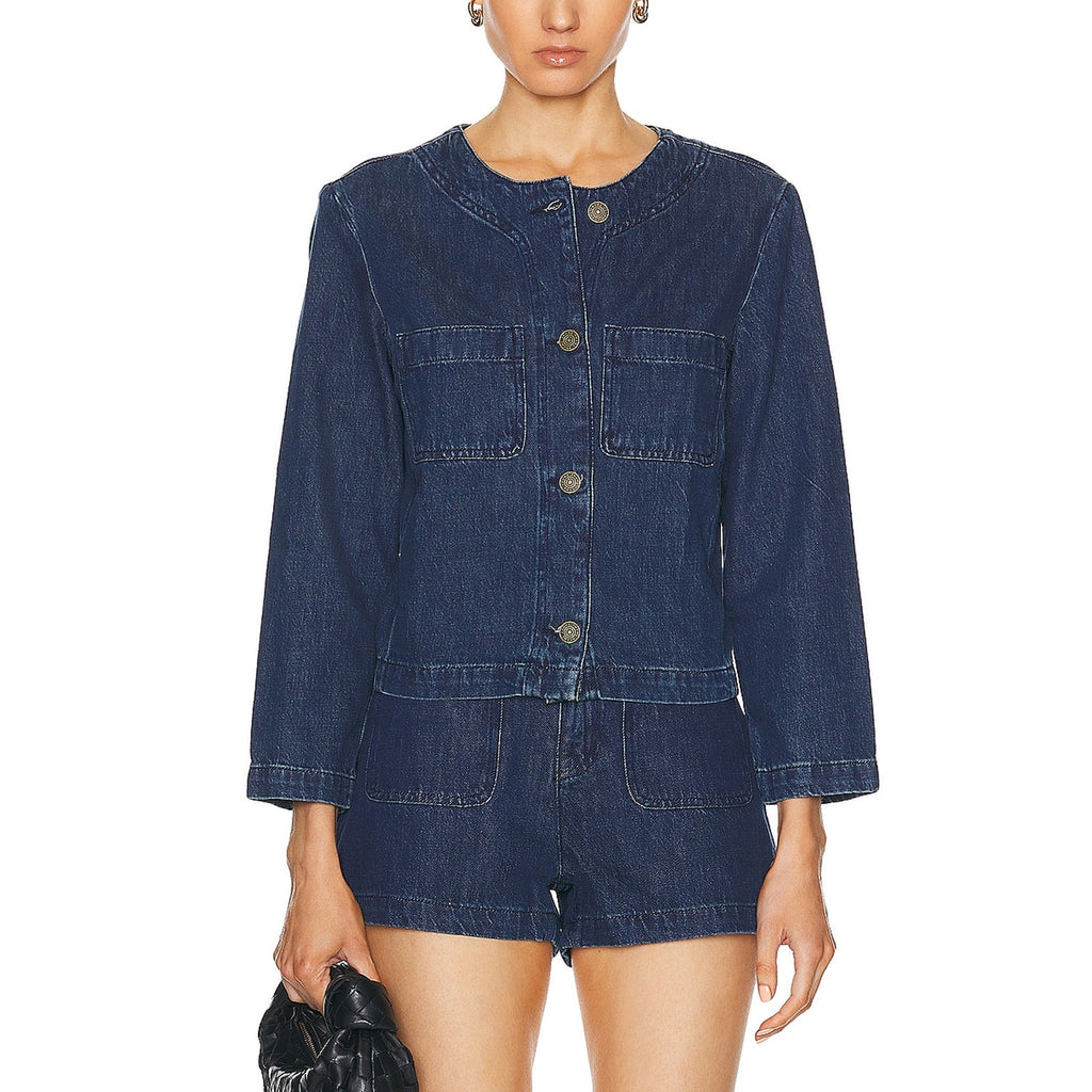 Frame Button Front Blue Viscose Jacket Size S