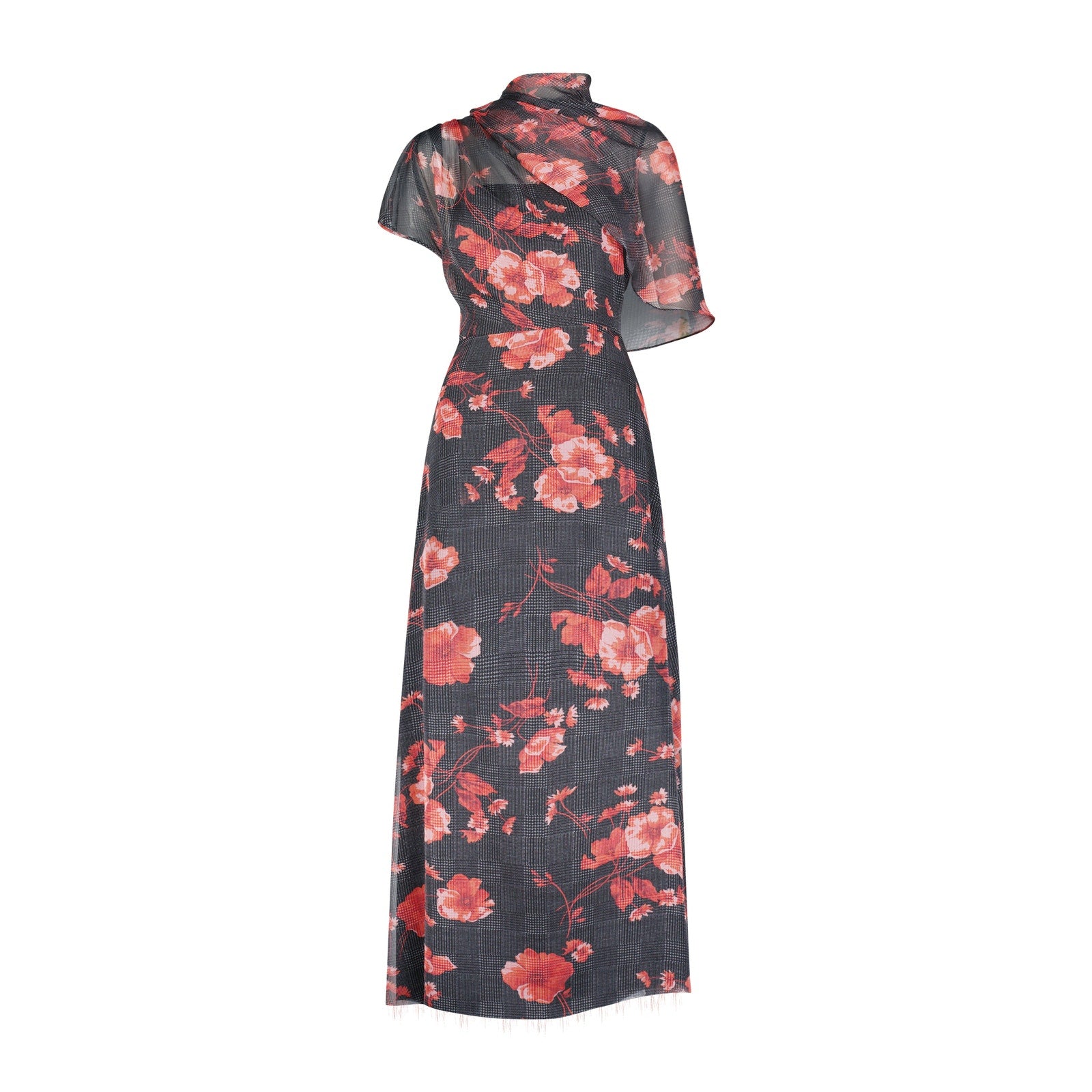 Lela Rose Floral Printed Glenn Black Polyester Plaid Chiffon Draped Bodice A-Line Dress Size 6 - NWT
