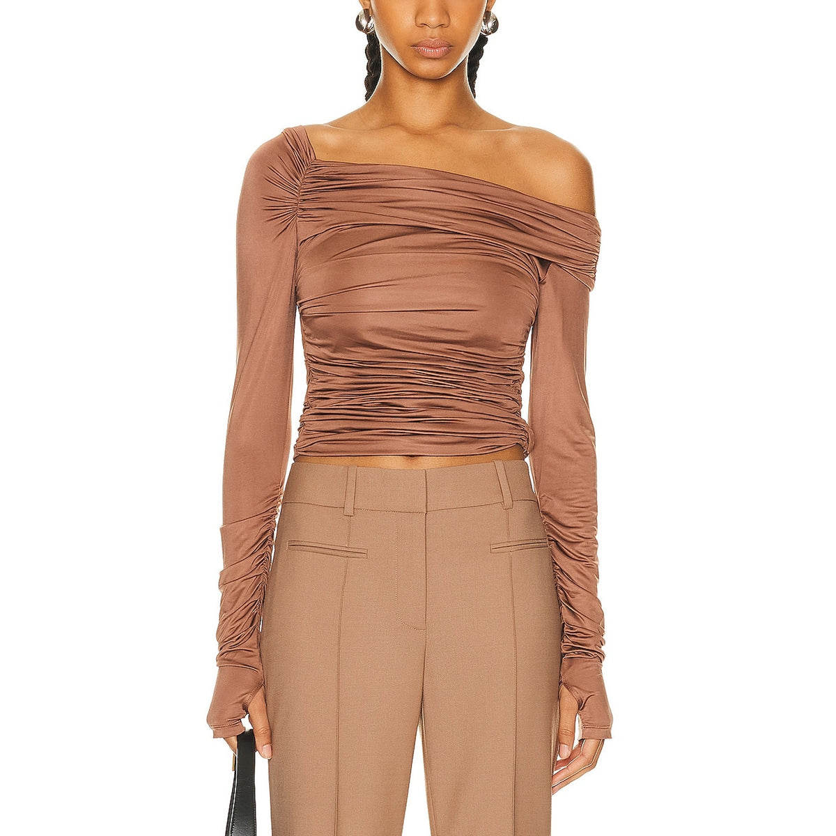 Helmut Lang Ruched Rust Off Shoulder Top Size S