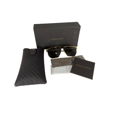 Bottega Veneta D-Frame Gold Metal Gold-Tone Sunglasses Size OS