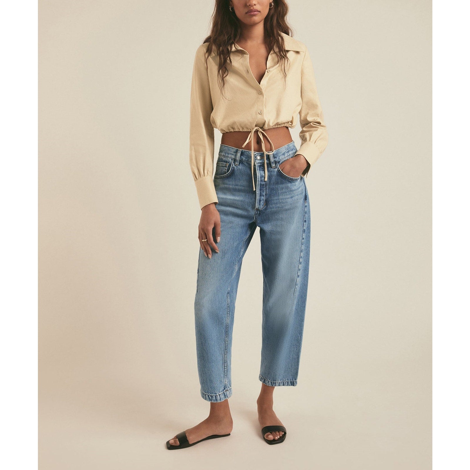 Favorite Daughter 'The Nikki' Blue Cotton Mid Rise Barrel Jean Size 26