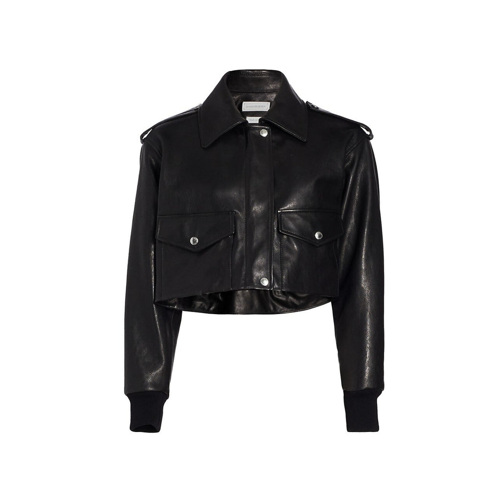 Alexander Mcqueen Black Leather Cropped Lamb Leather Jacket Size 4-6 / S
