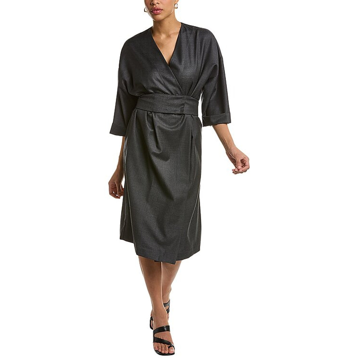 Brunello Cucinelli Belted Gray Wrap Dress Size XS