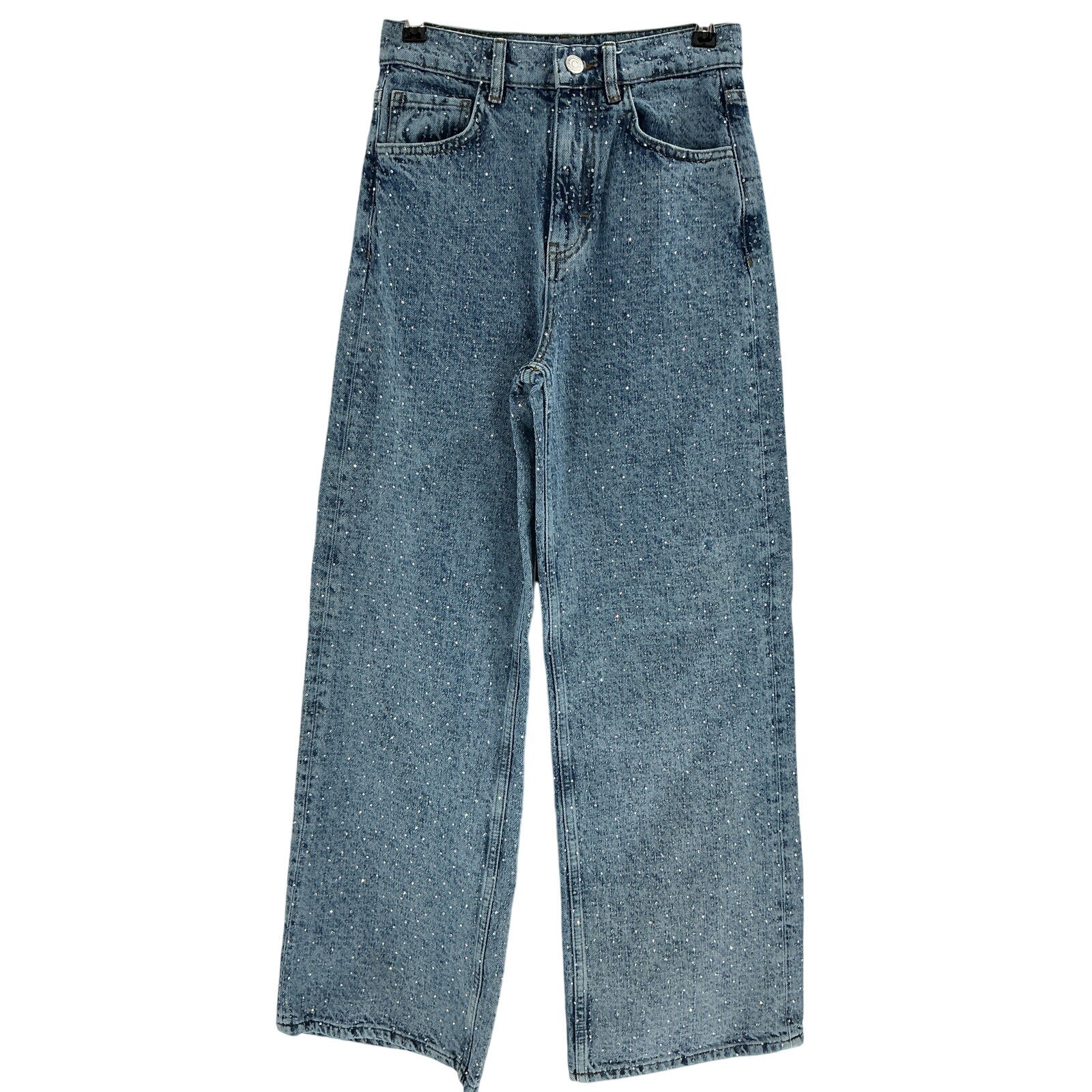 Maje Rhinestone 'Baggy' Blue Cotton Jeans Size 34
