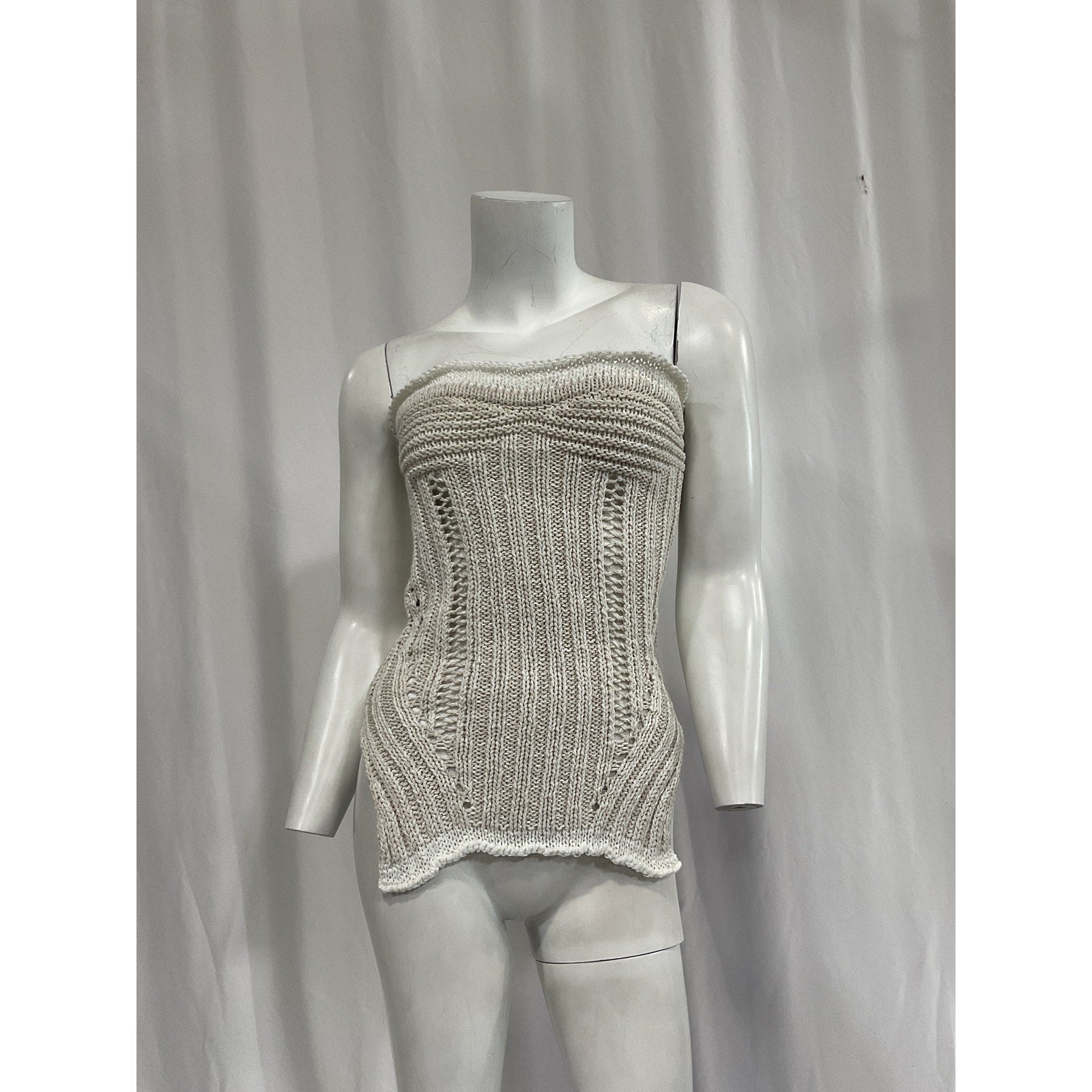 Marco Rambaldi White Cotton Linen Blend Square Neck Tank Top Size S