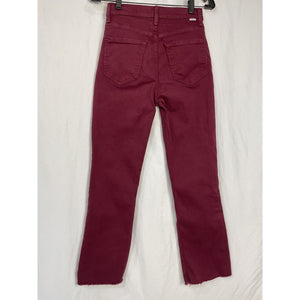 Mother 'The Tripper' Red Cotton High Rise Ankle Fray Flare Jeans Size 25