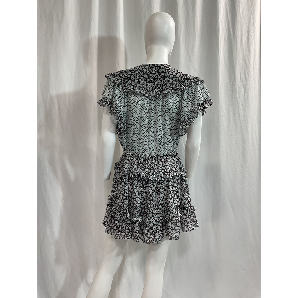 Sabina Musayev Floral Print Black Mini Dress Size M