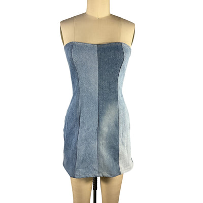 Eb Denim Strapless Blue Corset Back Mini Dress Size M