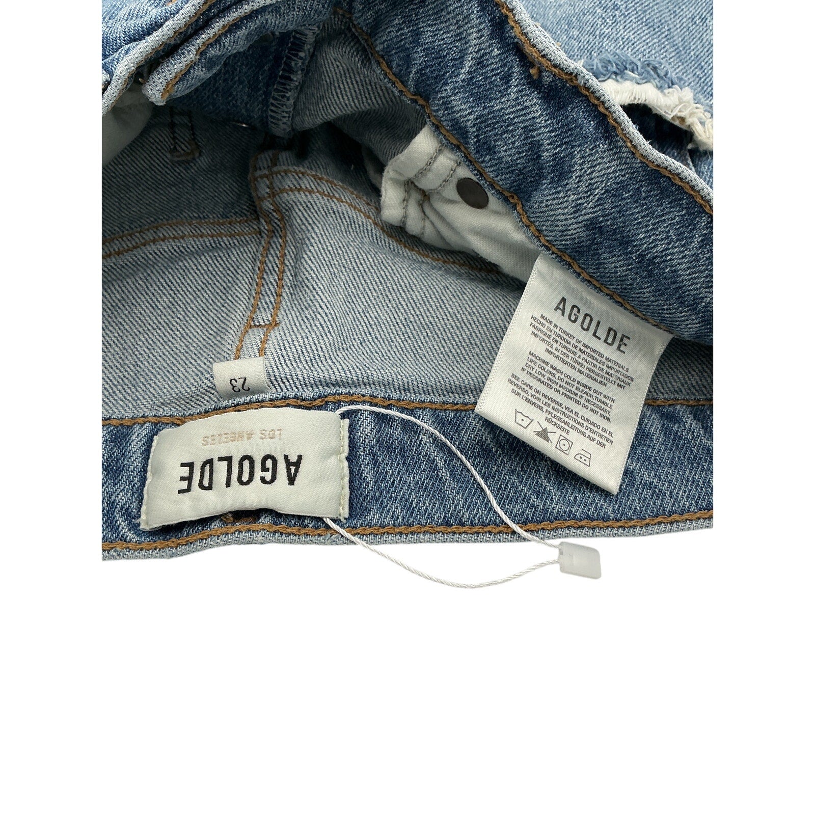 Agolde 'Riley' Blue Cotton Long High Rise Straight Denim Jean Size 23