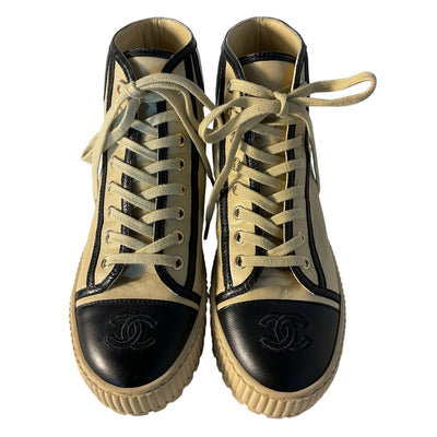 Chanel Leather Tan Platform High Top Sneakers Size 36.5 EU / US 6.5