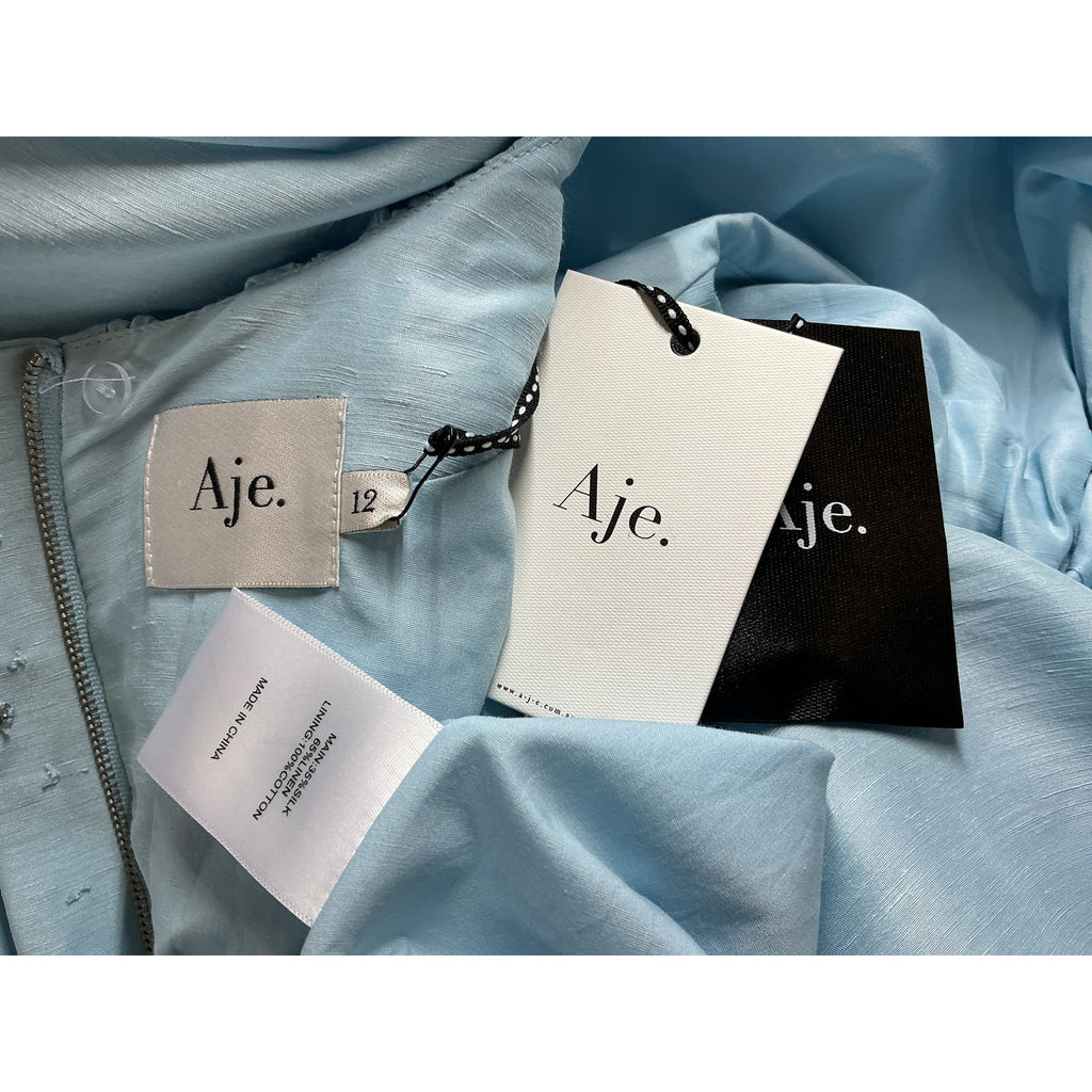 Aje 'Psychedelia' Blue Linen Cut Out Mini Dress Size 12