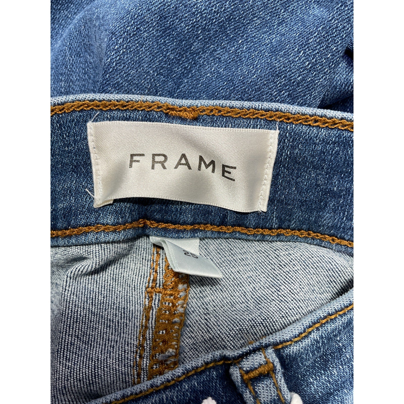 Frame 'Le' Blue High Straight Long Raw Fray Denim Jean Size 25 - NWT