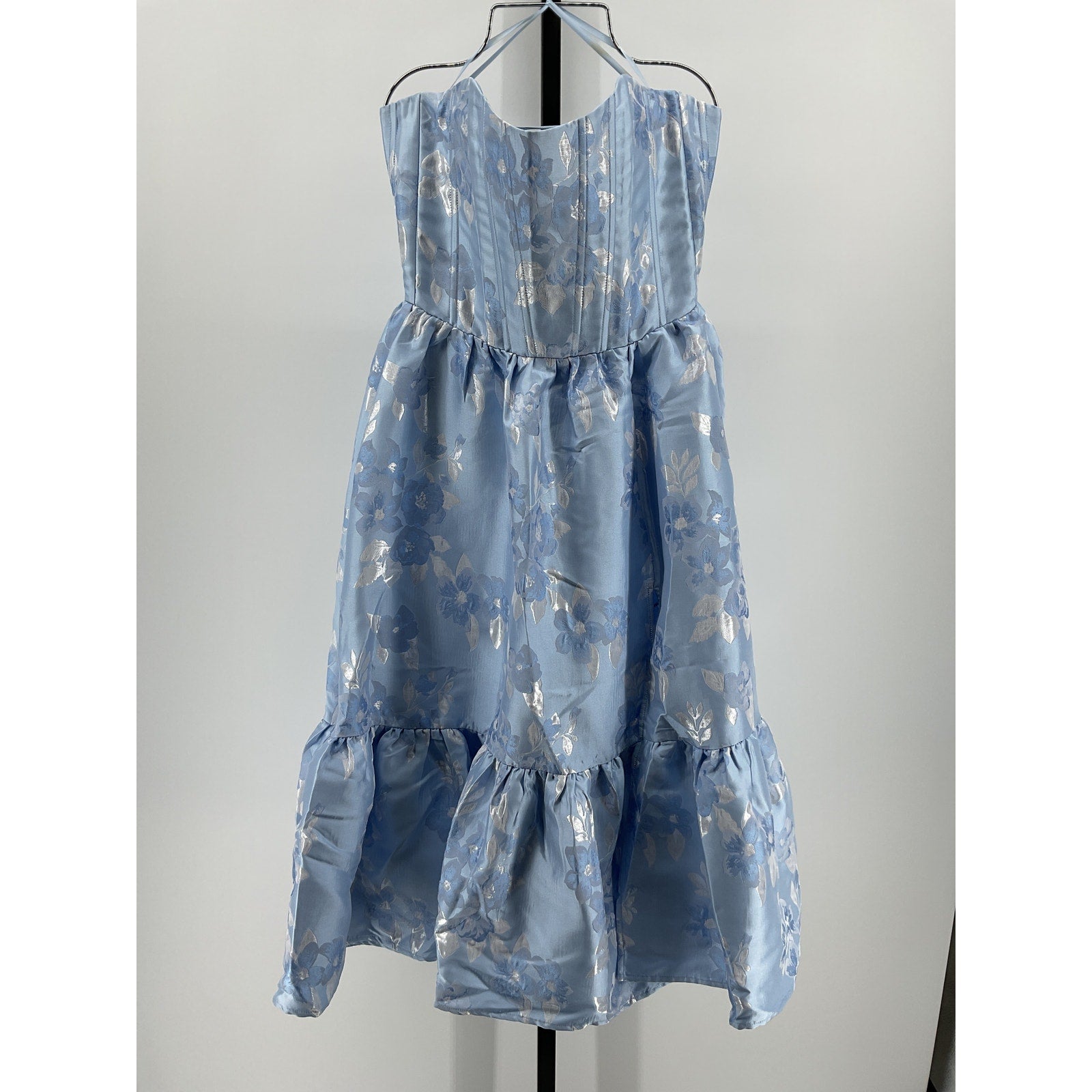 V. Chapman 'Virginia' Blue Polyester Strapless Gown Size 4