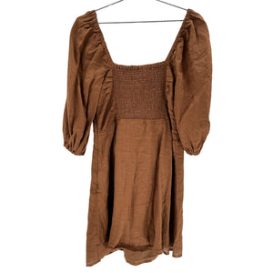 Faithfull The Brand Shirred Brown Venezia Dress Size L