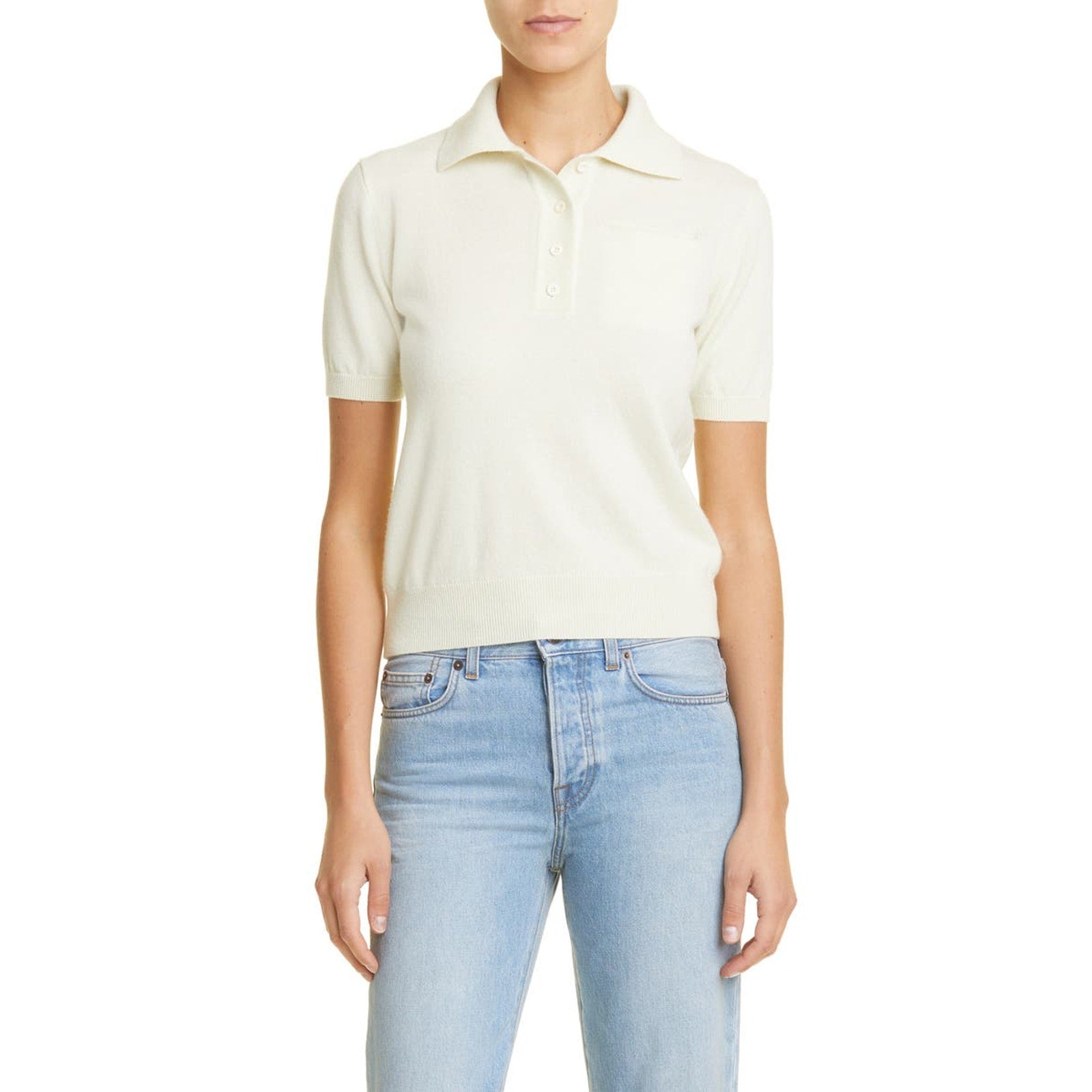 The Row 'Olin' Green Cashmere Short Sleeve Polo Sweater Size M