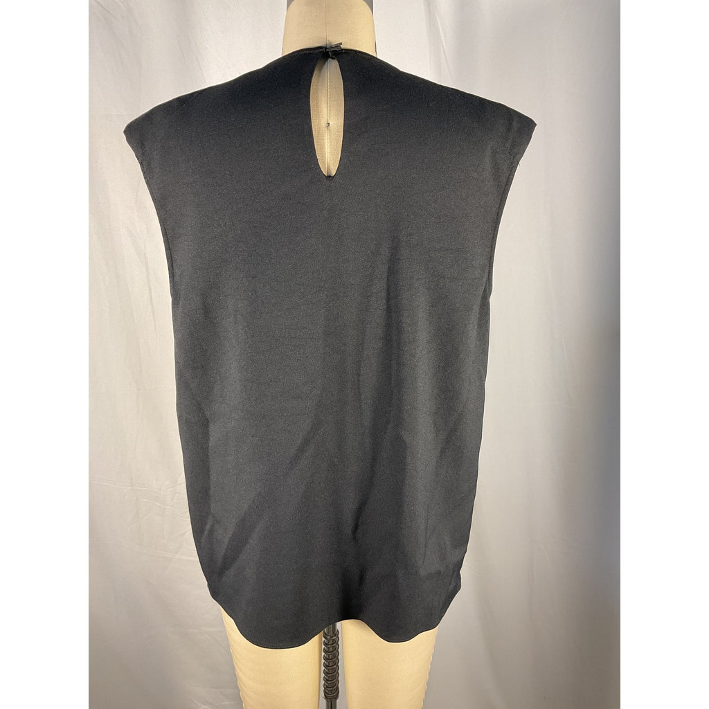 Tibi 'Chalky' Black Polyester  Drape Padded Shoulder Sleeveless Top Size M