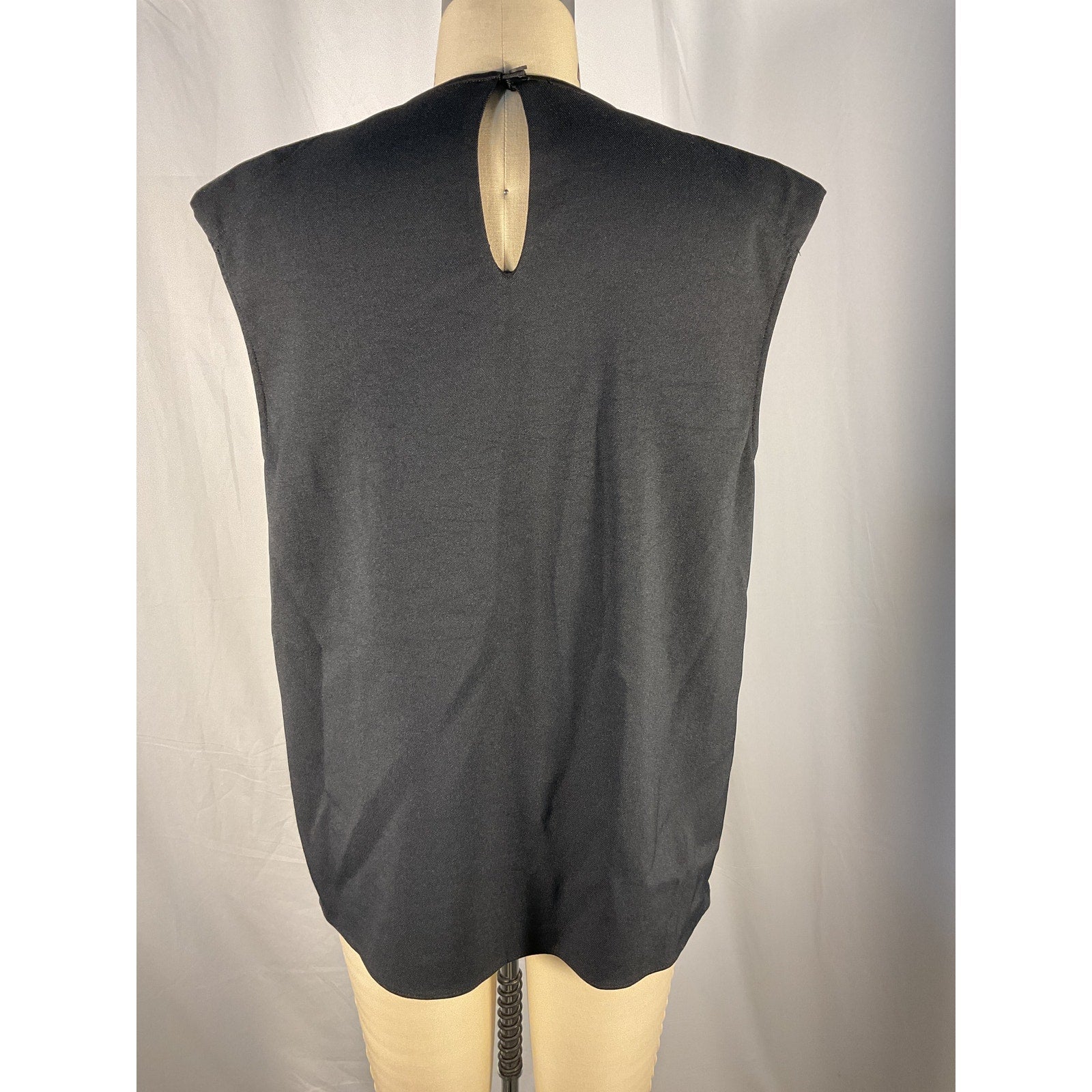Tibi 'Chalky' Black Polyester  Drape Padded Shoulder Sleeveless Top Size M