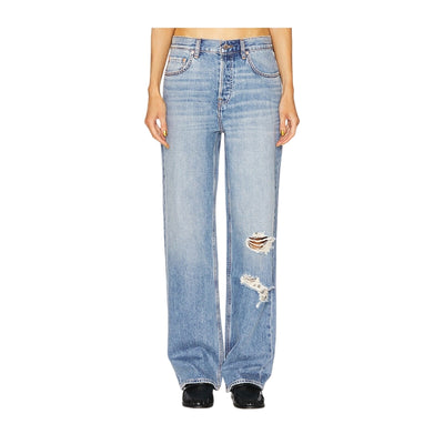 Grlfrnd Distressed Blue Bella Low Rise Boyfriend Denim Jeans Size 25