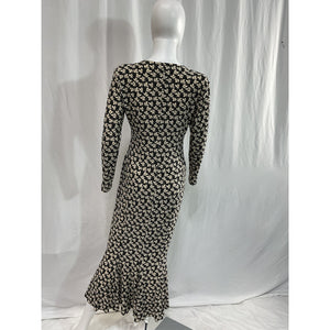 Norma Kamali 'Leaf' Black Long Sleeve Print Dress Size M