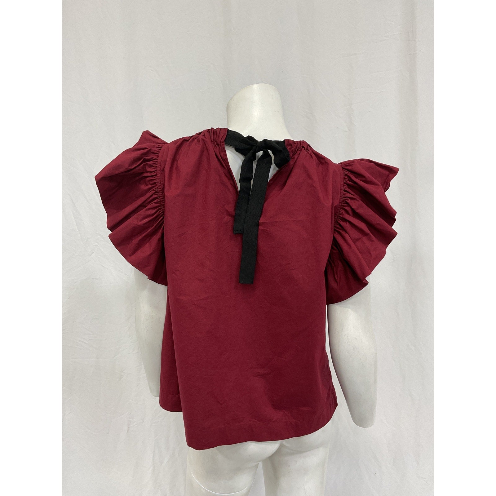 Ulla Johnson 'Leigh' Red Cotton Flutter-Sleeve Top Size 2