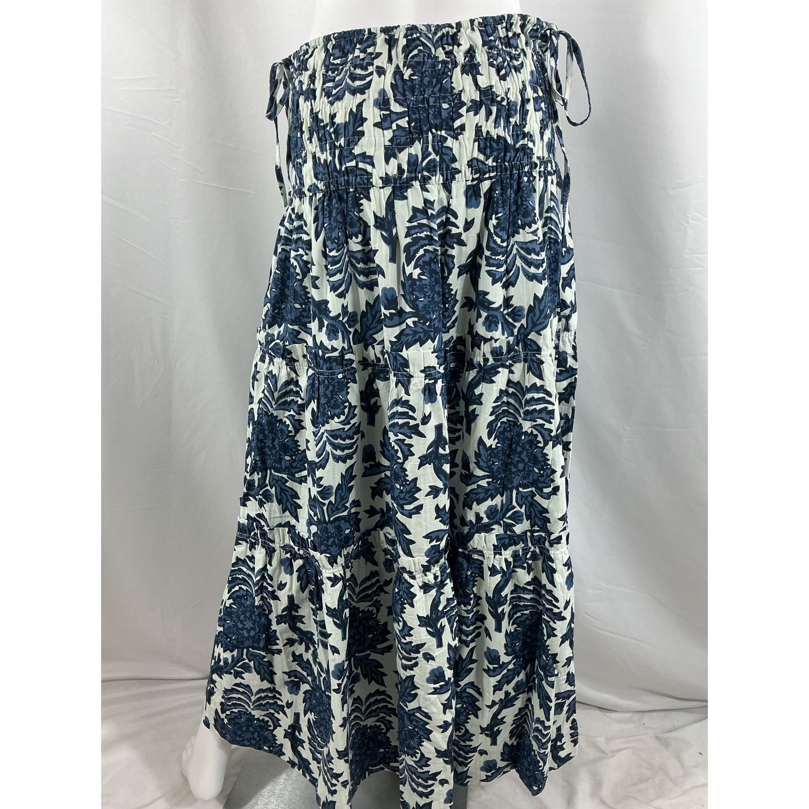 Shona Joy 'Diana' Blue Cotton Shirred Tiered Midi Skirt Size 10