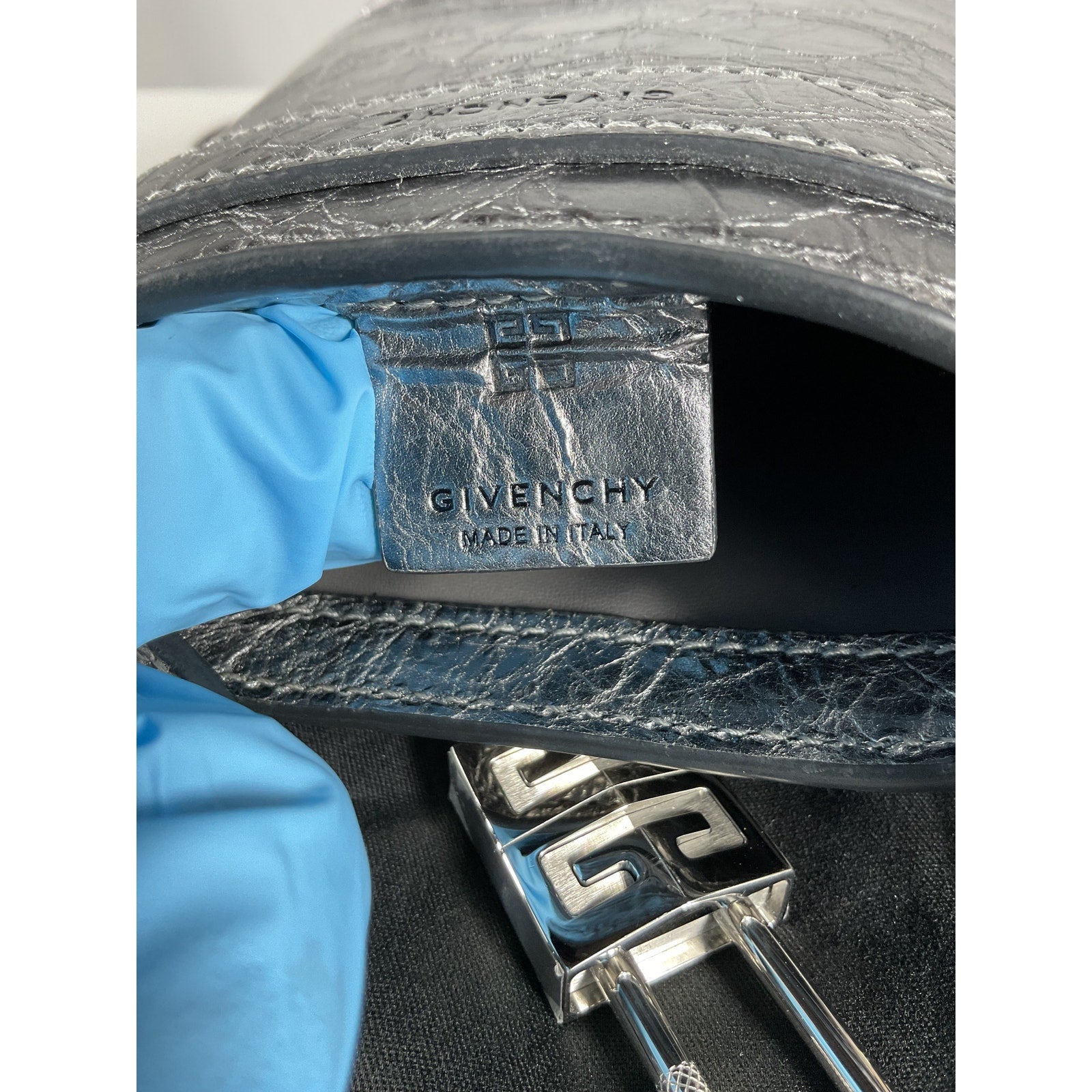 Givenchy 'Micro' Grey Leather Shark Lock Bucket Bag