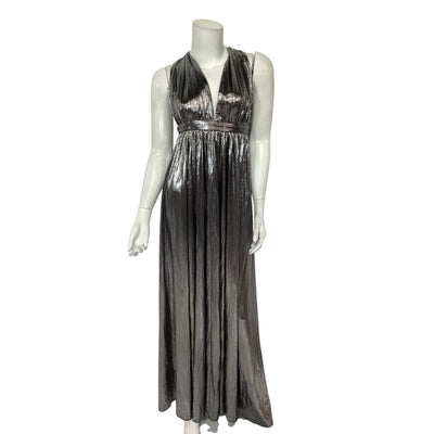 Retrofête Pleated Silver Tova Maxi Dress Size M