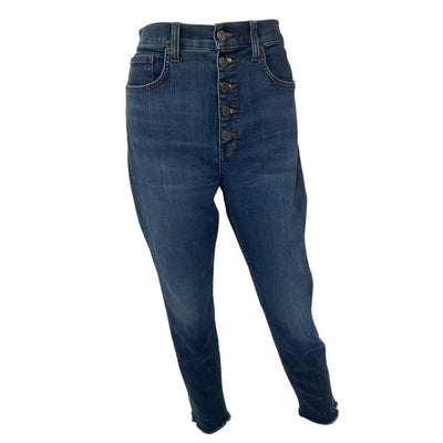 Veronica Beard High-Rise Button-Fly Raw-Hem Laguna Debbie Skinny-Ankle Denim Jeans Size 31