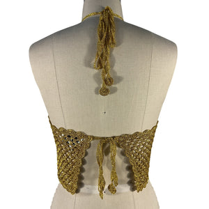 Ganni Metallic Gold Crochet Halter Top Size XS
