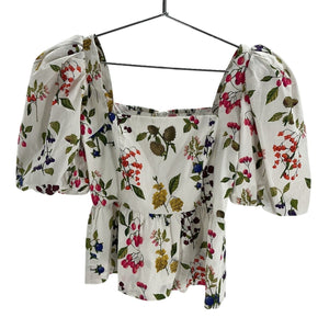 Cara Cara Chic Floral Print Puff Sleeve Peplum Blouse Size XS
