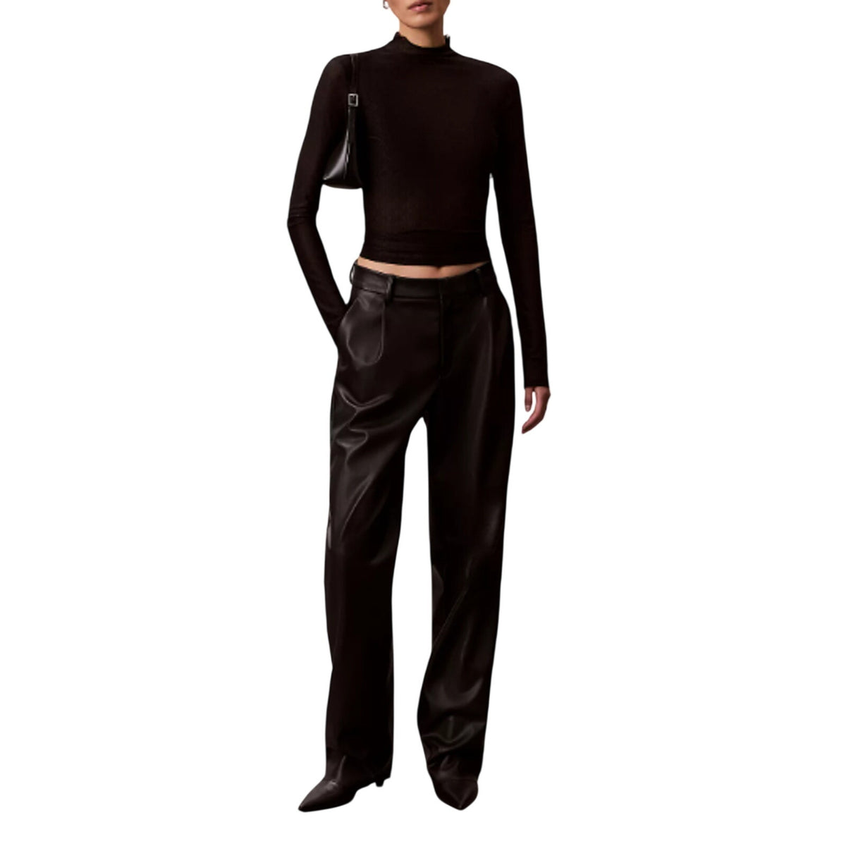 Calvin Klein Sleek Black Pleated Wide-Leg Trousers Size 0 NWT