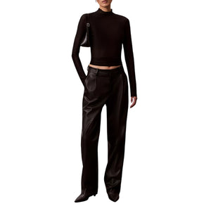 Calvin Klein Sleek Black Pleated Wide-Leg Trousers Size 0 NWT