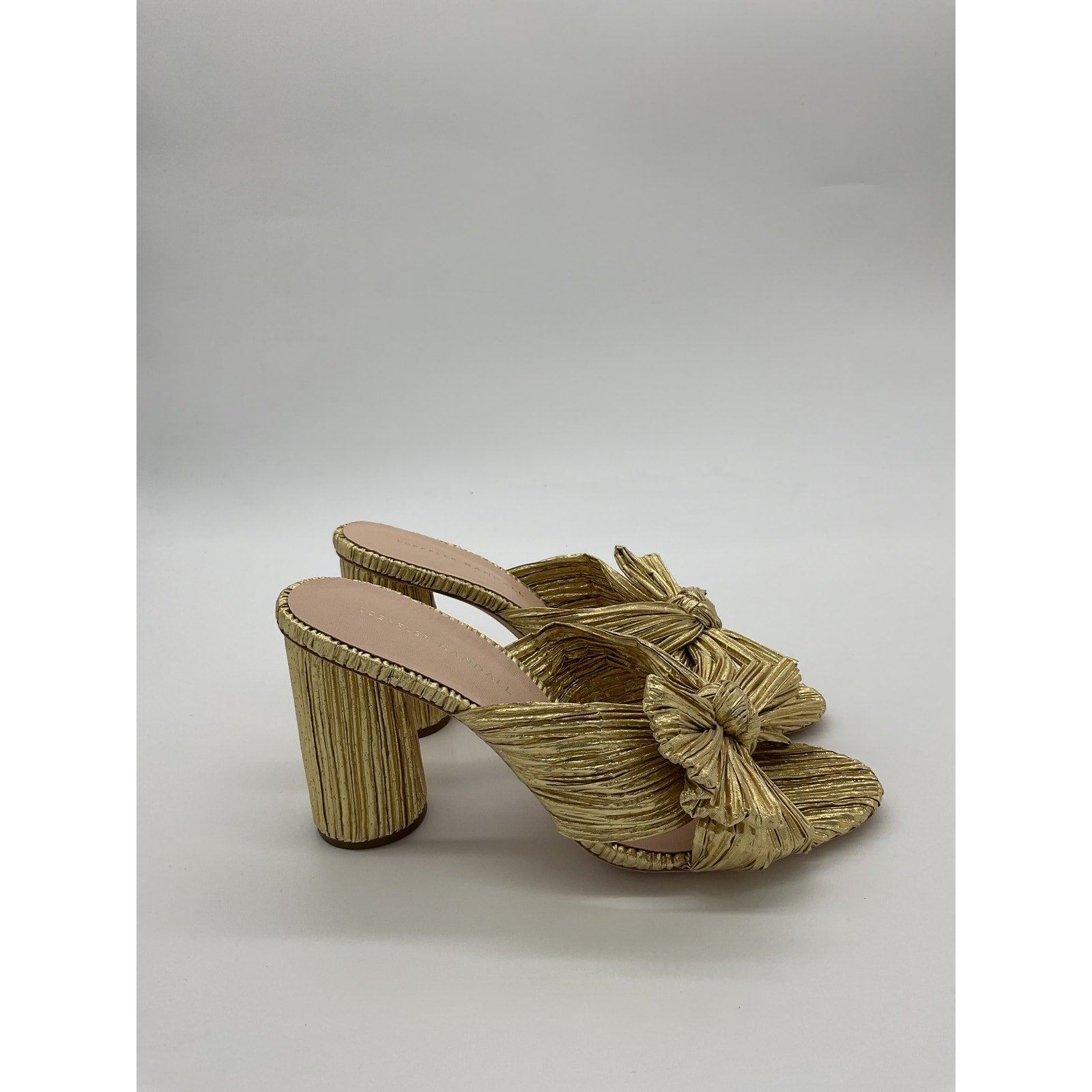 Loeffler Randall 'Penny' Gold Leather High Heel Pleated Knot Slide Sandal Size 8