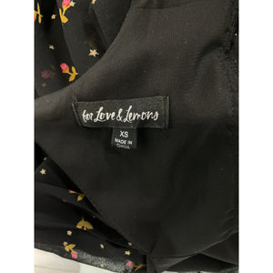 For Love & Lemons 'Juliana' Black V Neck Elbow Sleeve Floral Mini Dress Size XS