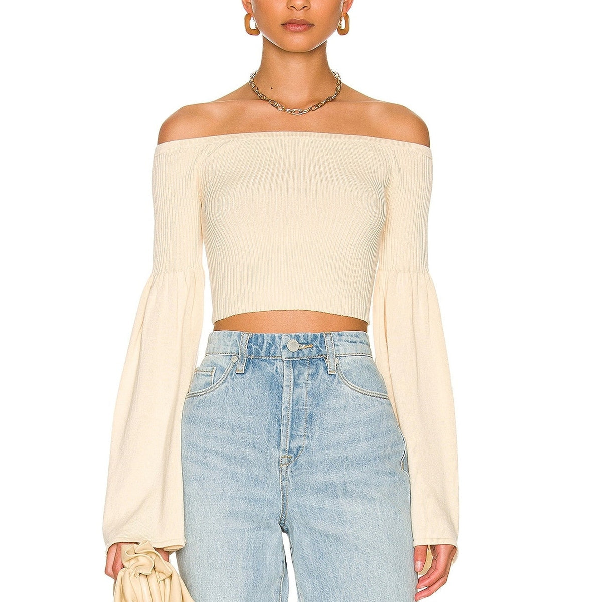 Lpa Ribbed Beige Nalle Off Shoulder Top Size XL