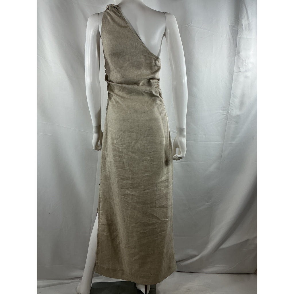 Faithfull The Brand + Net Sustain 'Jomana' Tan One-Shoulder Ruched Linen Maxi Dress Size XS
