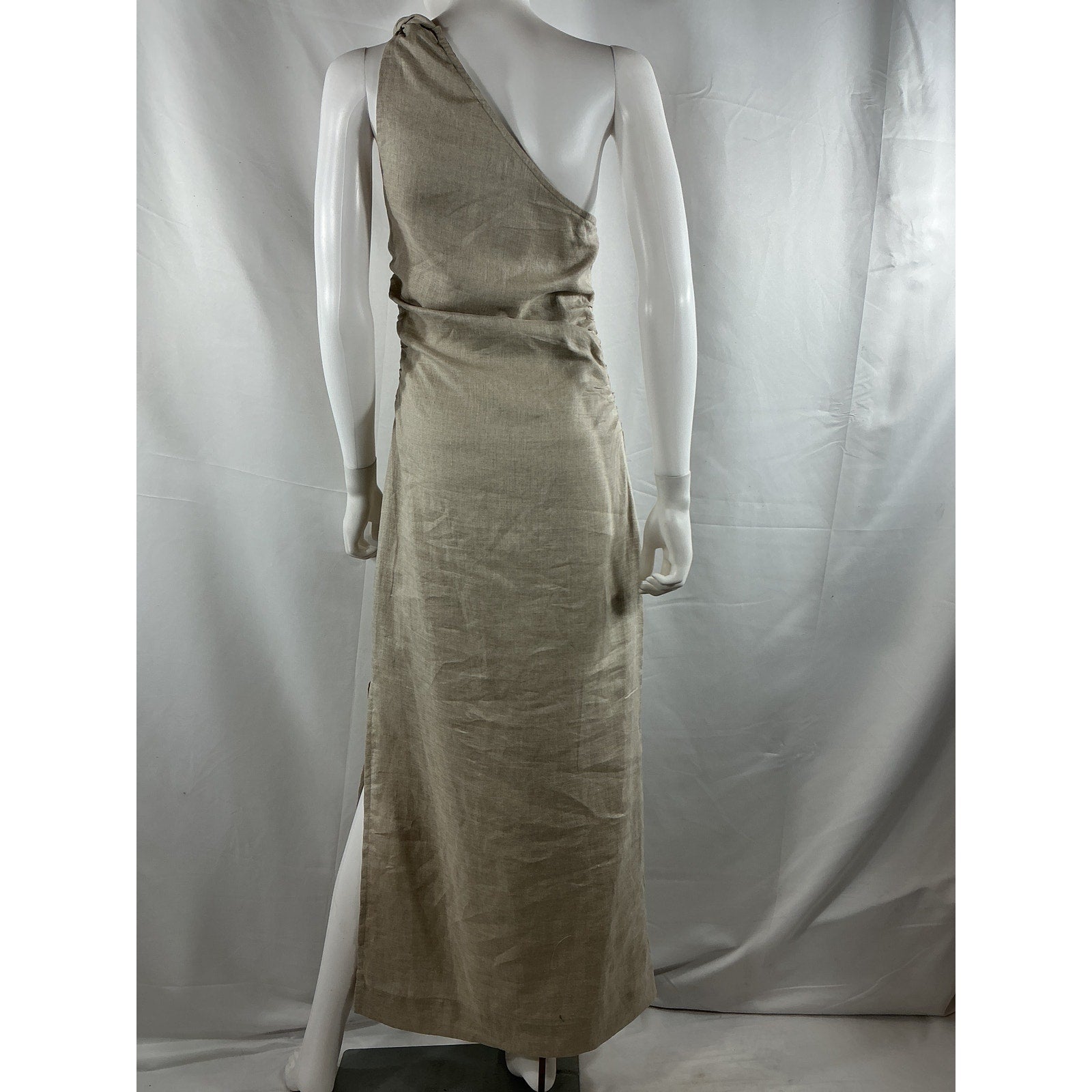 Faithfull The Brand + Net Sustain 'Jomana' Tan One-Shoulder Ruched Linen Maxi Dress Size XS
