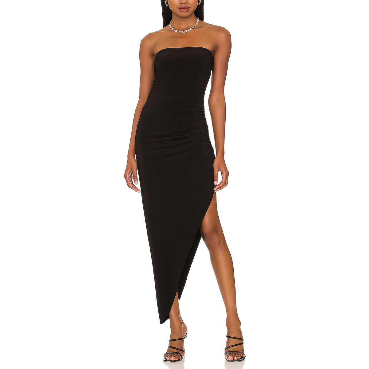 Norma Kamali Strapless Black Side Drape Gown Size L - NWT