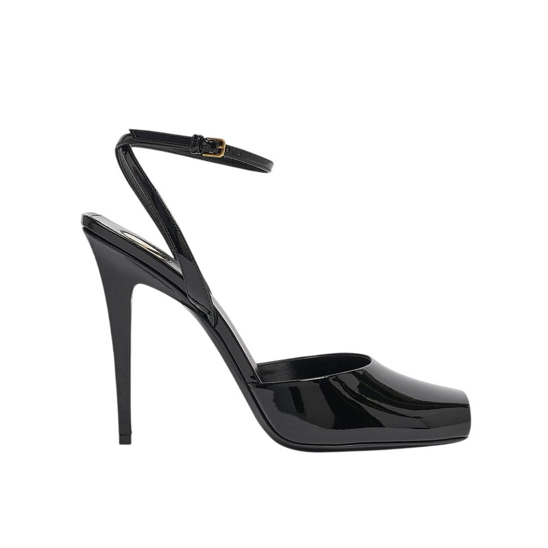 Saint Laurent Sleek Black La Scandale Sandal Heels Size 6.5 b