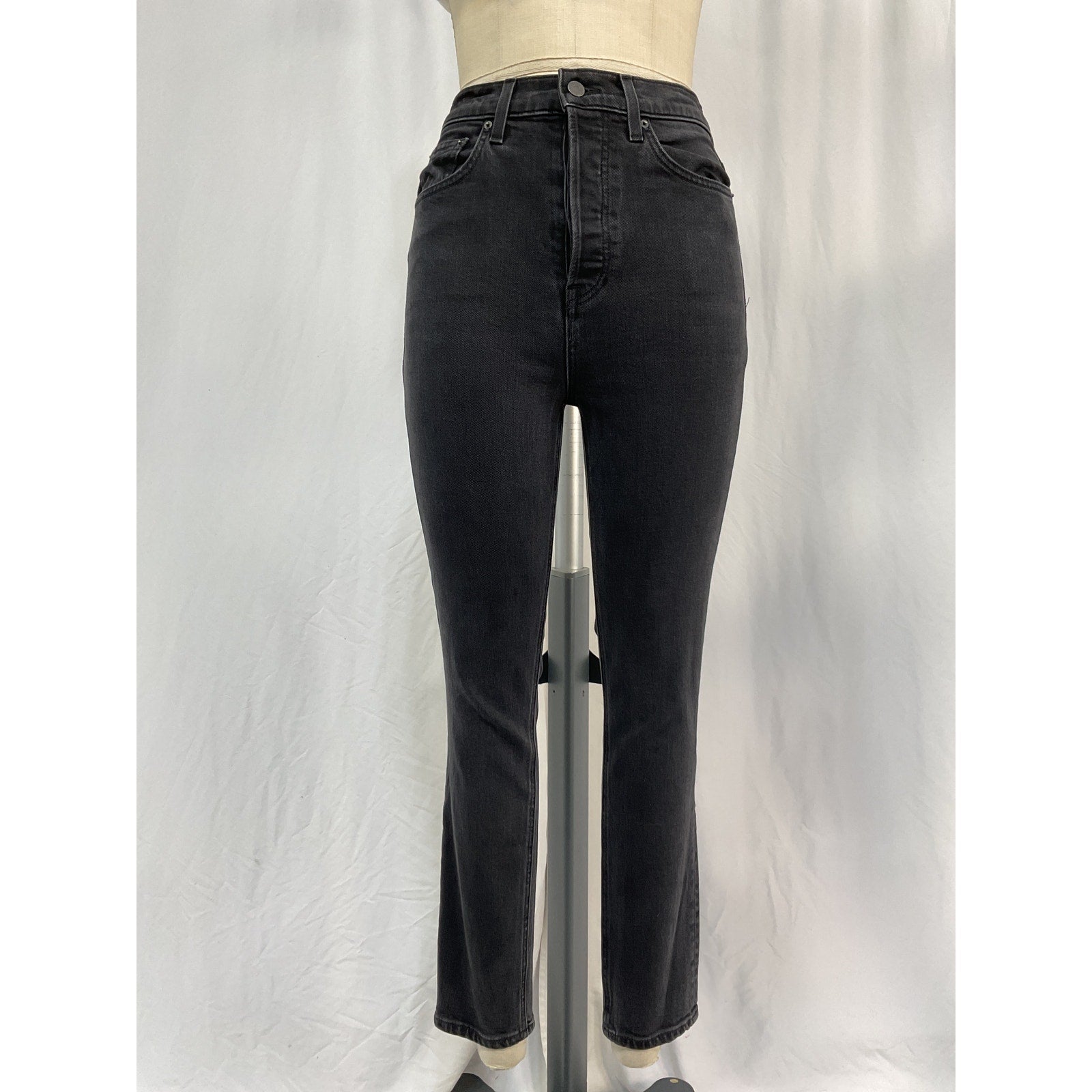 Grlfrnd 'Piper' Black Cotton Super High Rise Stretch Slim Denim Jean Size 26