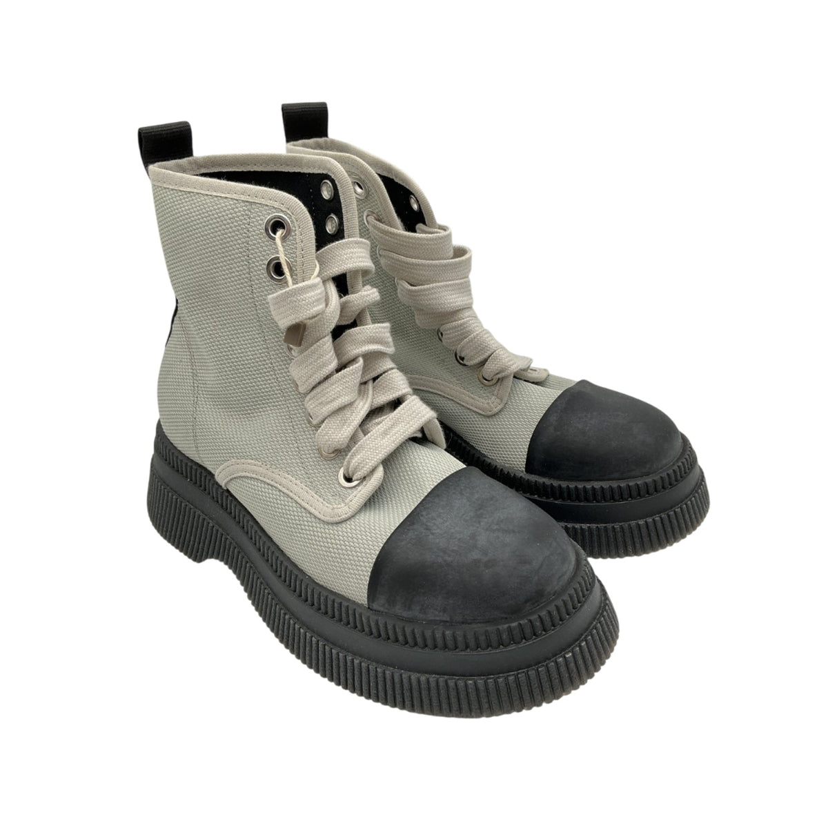Ganni Chunky Gray Canvas Ankle Boots Size 7