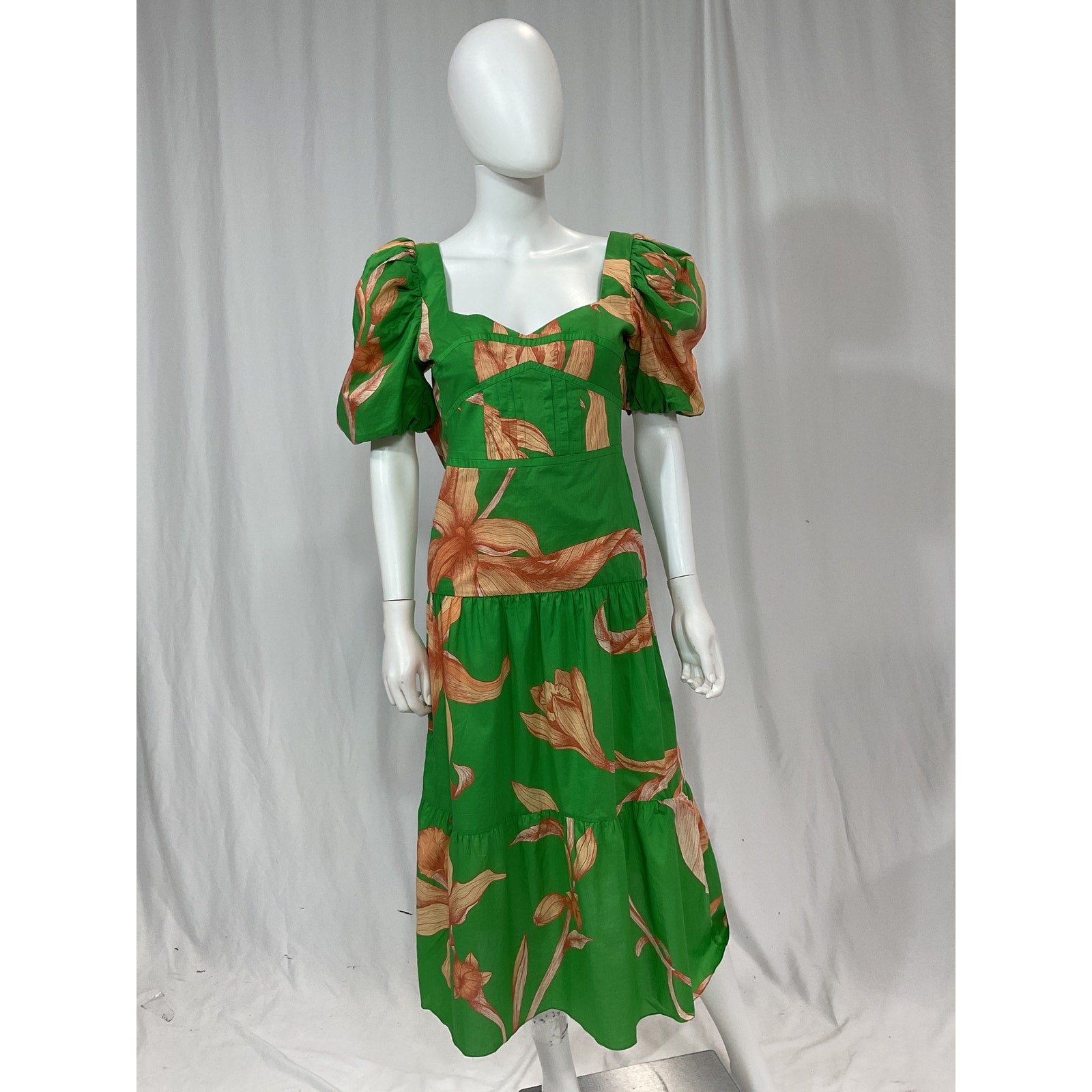 Johanna Ortiz Floral Print Green Midi Length Dress Size 0