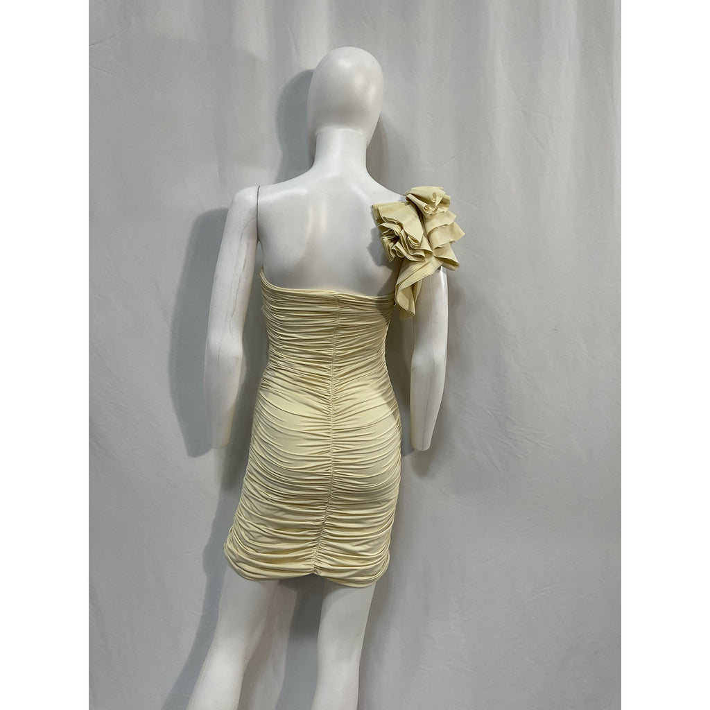 Maygel Coronel 'Equinoccio' Yellow Polyamide One-Shoulder Ruched Stretch-Jersey Mini Dress Size OS