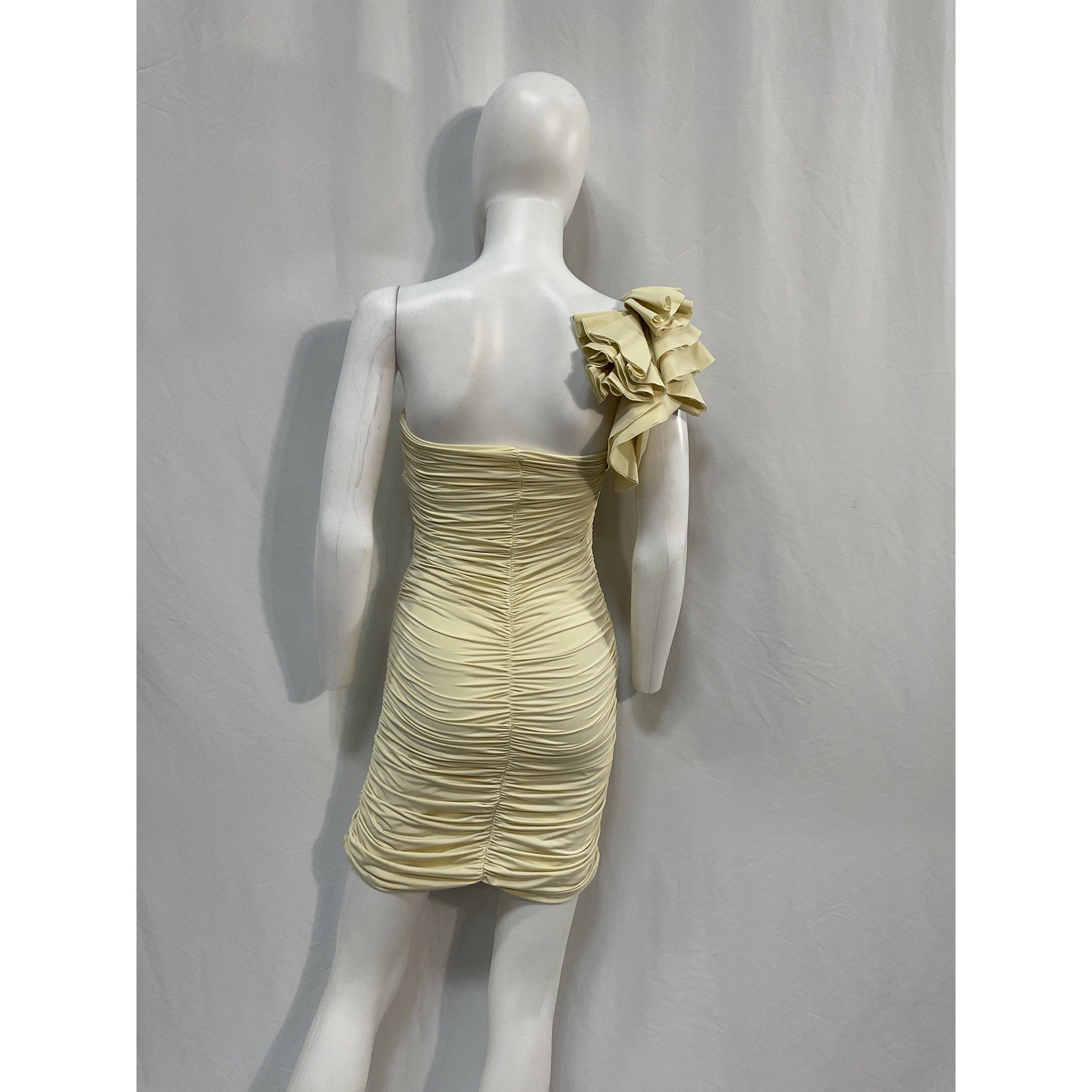 Maygel Coronel 'Equinoccio' Yellow Polyamide One-Shoulder Ruched Stretch-Jersey Mini Dress Size OS