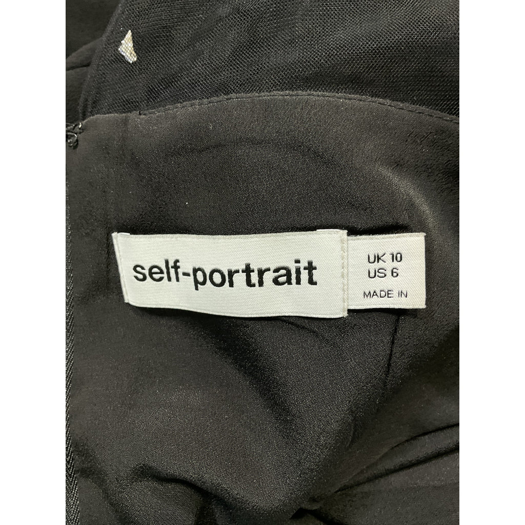 Self-Portrait 'Embellished' Black Crepe Mini Dress Size 6