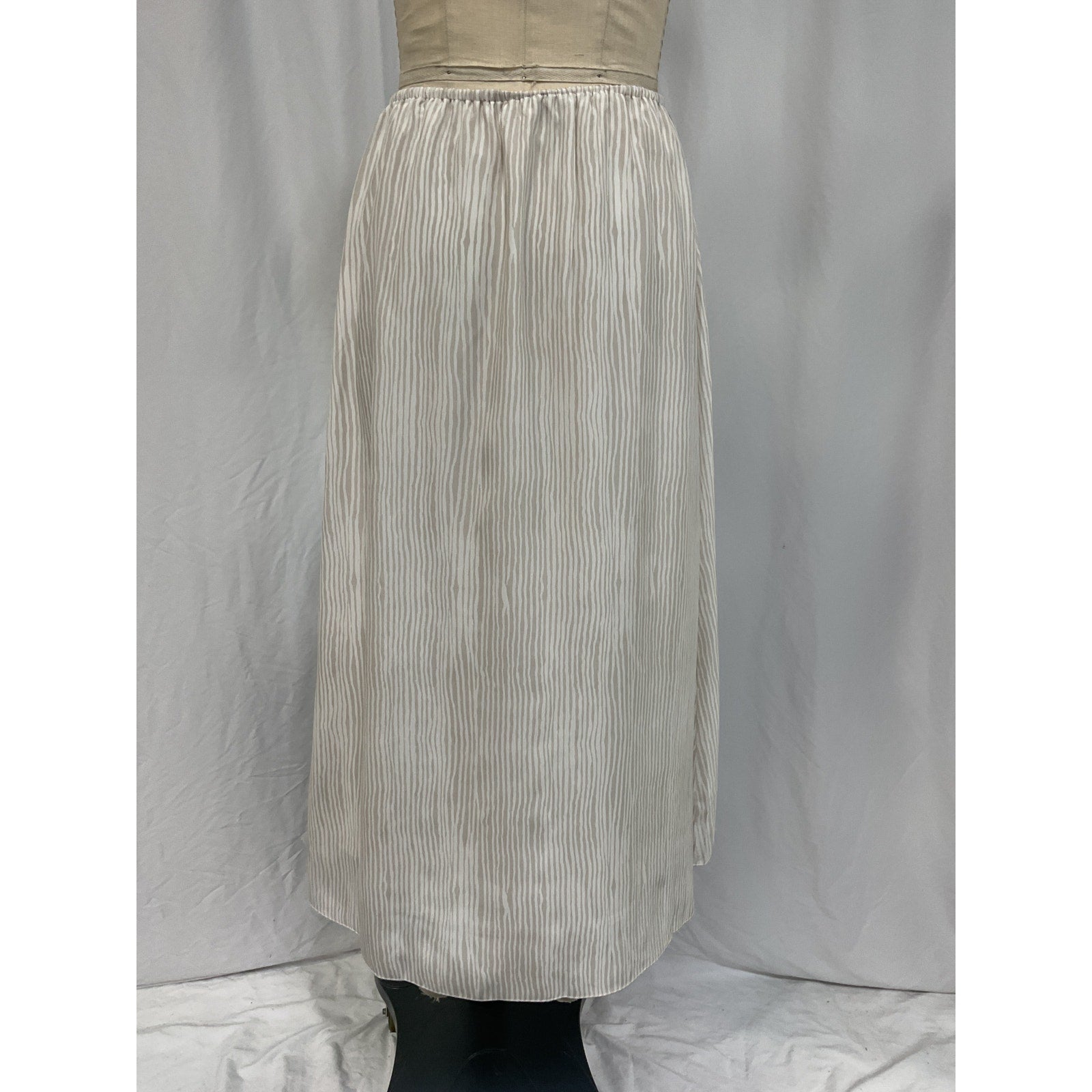 Atm Anthony Thomas White Melillo Striped Silk-Crepe Midi Skirt Size S