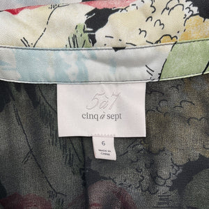 Cinq à Sept Floral Black Multi Jacey Wildwood Flower Midi Dress Size 6