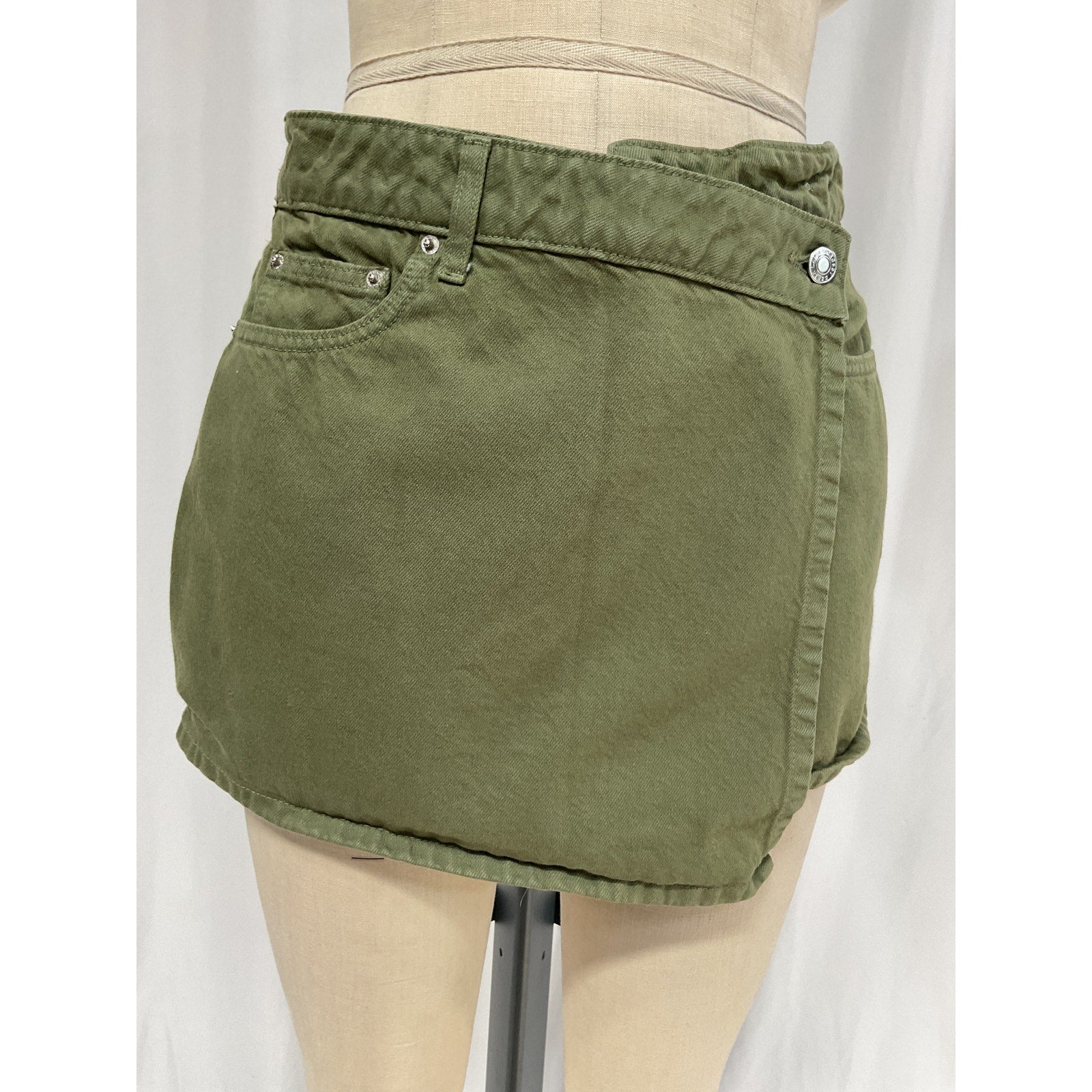 Derek Lam 'Winnie' Green Cotton Asymmetrical Skort Size 28